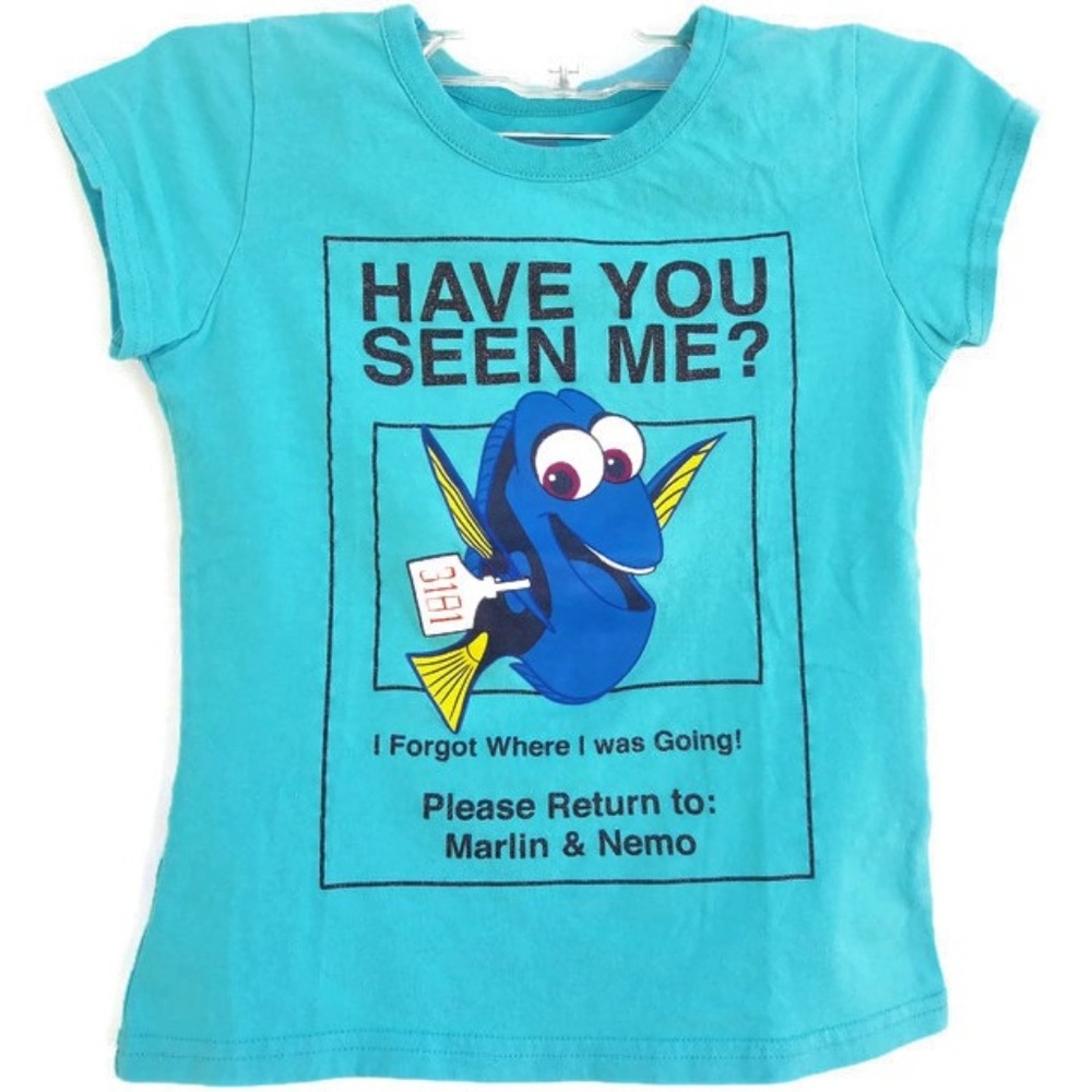 Disney Pixar Nemo Dory Baby Tee T-Shirt Blue Sparkle Applique Fish Cartoon M 7 8